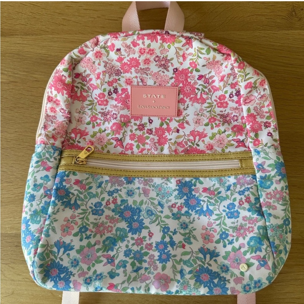 LoveShackFancy x State Bags Kids Pink and Blue Floral Backpack (mini size)